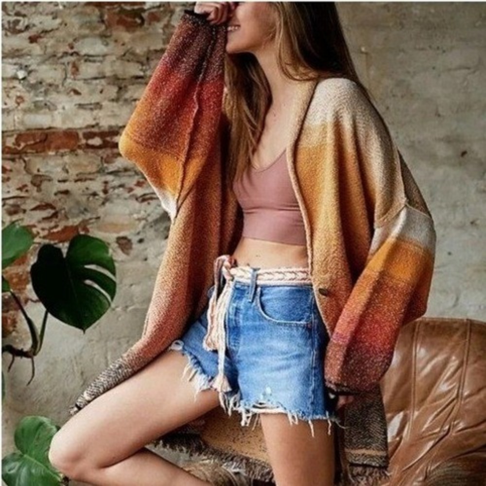 Free People Womens Cardigan Sweater Sunset Park Oversized Shawl Collar Boho L